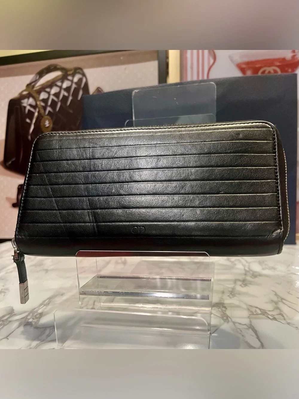 Christian Dior Homme Black Quilted Leather Zip Wallet
